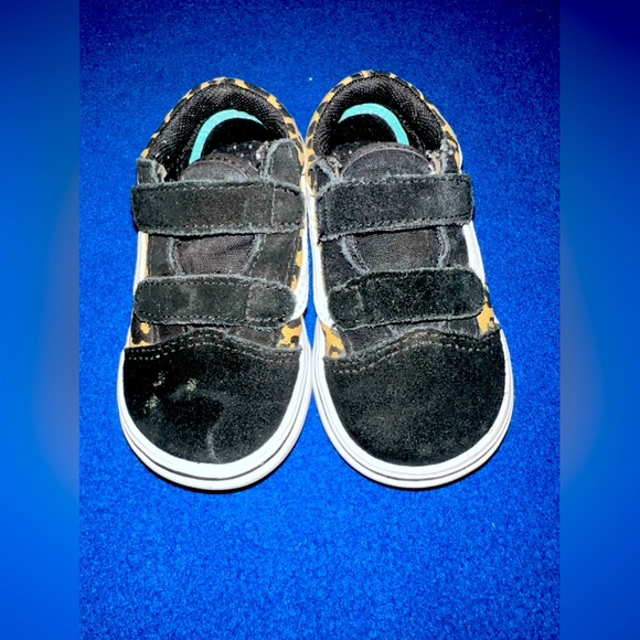 VANS Old Skool Double Strap Black Leopard Print Sz 6 Baby - Picture 5 of 5